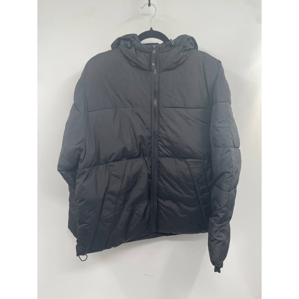 Aeropostale Puffer Jacket Mens Large Black Insulated Full Zip Hooded Outdoor NWT